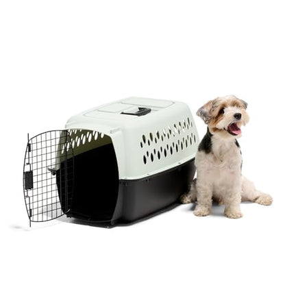 Petmate Pet Porter Fashion Dog Kennel Plastic Crate for Pets 15-20 lbs, Pet Carrier For Home and Travel, Made in USA, 24" L x 14.5" H, Pale Aqua and Black | Airline approved travel crate, durable plastic shell, secure carrier for home and trips, made in U