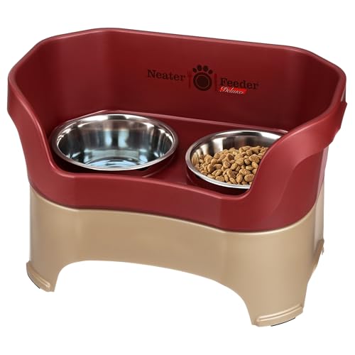 Neater Pet Brands Neater Feeder Deluxe Mess Proof Dog Bowls Elevated for Large Dogs Over 40 lbs, Made in USA, No Spill Raised Dog Food Bowl Stand Feeding Station, Food and Water Bowl Set, Cranberry - color: Cranberry, size: Large with Standard Bowl