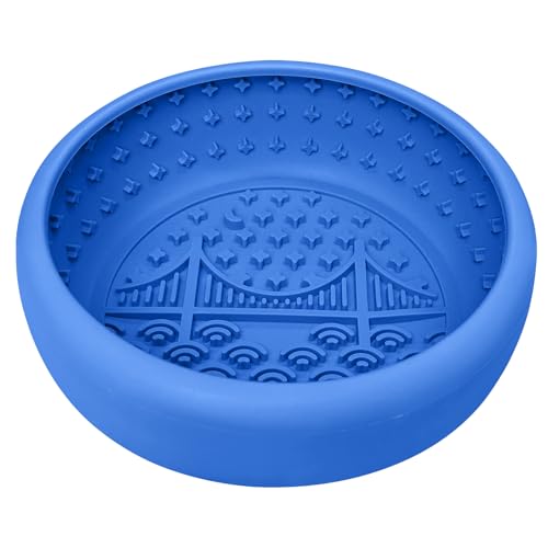 Dog Lick Bowl, BPA Free Silicone Slow Feeder Licking Mat with Strong Suction for Dog, Non-Slip Freeze Licking Bowl for Anxiety Relief & Boredom, Dishwasher(Blue, Large) - color: Blue, size: Large