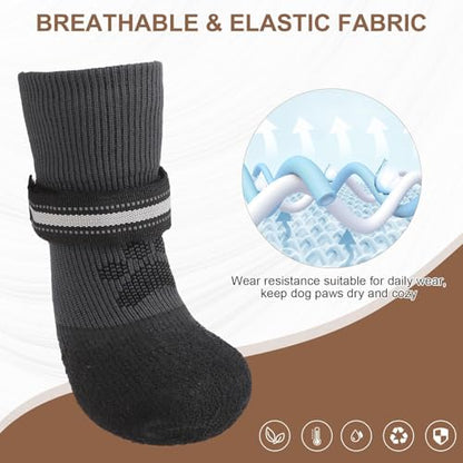 BINGPET Dog Socks Anti Slip Paw Protectors, Waterproof Dog Shoes for Hardwood Floors, Hot/Cold Pavement Traction Control Boots for Small Medium Large Senior Dogs