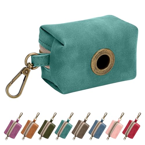Didog Stylish Dog Poop Bag Holder for Leash, Easy-Pull and Colorful PU Leather Dog Poop Bag Dispenser with Metal Clip, Includes 1 Roll Pet Waste Bag for Daily Walking,Green - color: Green