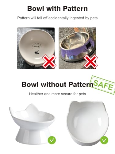 ABRUTY Cat Food Bowl, 5 OZ Ceramic Elevated Kitten Water Bowl, 15° Tilted Raised Pet Feeder, Anti Vomiting and Whisker Friendly Dishes for Fat Faced, Cat, Kitten, Small Dog - color: White Cat, size: 2 Pack