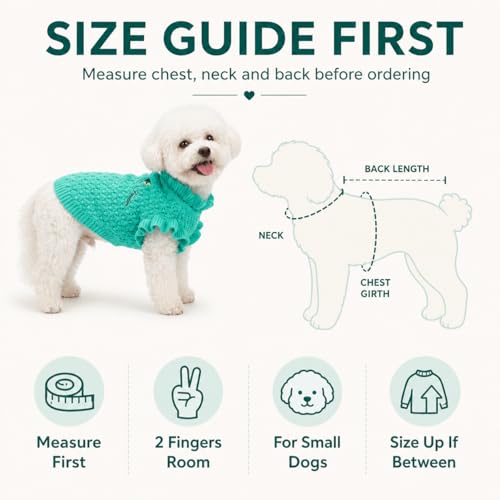 Dog Sweater for Small Dogs, Textured Knit with Ruffle Collar, Lightweight Breathable Girl Dog Clothes, Cute Puppy Sweater for Daily Wear Photoshoot (Green,XS) - size: X-Small