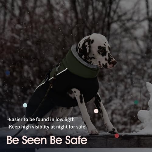 IECOii Extra Warm Reflective Adjustable Dog Jacket - Fleece Turtleneck Winter Coat for Small to Extra Large Dogs - color: Army Green, size: Large(Chest:20.9-24.4 in)
