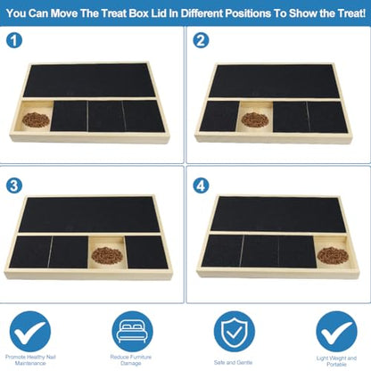 Dog Nail Scratch Pad with Treat Box, Jaxbo Durable Portable Dog Scratch Filing Pad for All Dogs, Wooden Cat Nail Scraper Board for Indoor/Outdoor Training