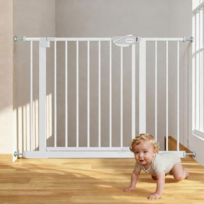 Safety Gate for Stairs & Doorways, Auto-Close Baby Gate or Dog Gate – Pressure Mount No Drilling, 30" Tall All Metal Frame with Dual Locking System (White, 30" Tall 29"-43" Wide) - size: 30"Tall 29"-43" Wide