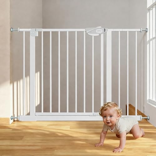 Safety Gate for Stairs & Doorways, Auto-Close Baby Gate or Dog Gate – Pressure Mount No Drilling, 30" Tall All Metal Frame with Dual Locking System (White, 30" Tall 29"-43" Wide) - size: 30"Tall 29"-43" Wide