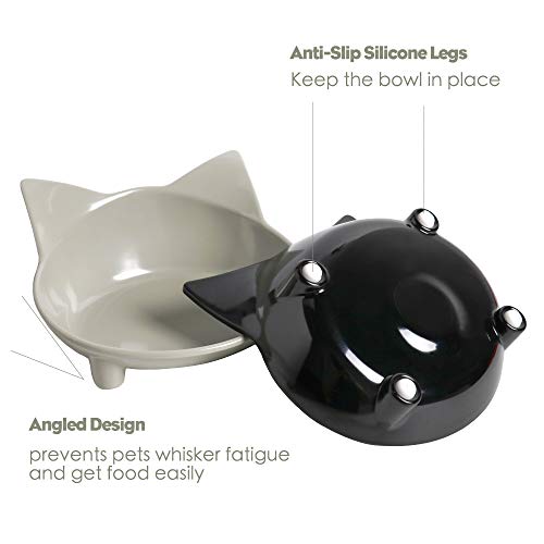 Dog Food Bowl & Cat Bowl – Non-Slip, Wide, Shallow Pet Dish for Whisker Fatigue Relief, Safe Food-Grade for Puppies & Rabbits - color: 3Black+Grey+White