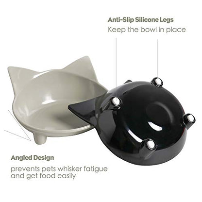Dog Food Bowl & Cat Bowl – Non-Slip, Wide, Shallow Pet Dish for Whisker Fatigue Relief, Safe Food-Grade for Puppies & Rabbits - color: 3Black+Grey+White