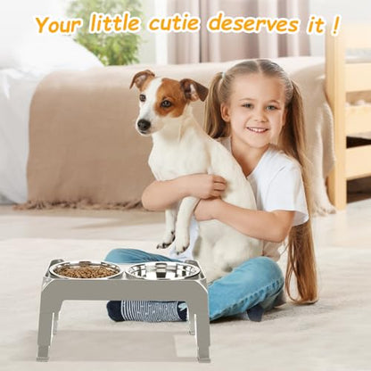 Elevated Dog Bowls 3 Height Adjustable Raised Bowl Stand with 25oz Stainless Steel Dog Food Bowls Anti-Slip for Small Dogs Adjusts to 7.5", 6", 2.75", Grey - color: Grey, size: Small dogs