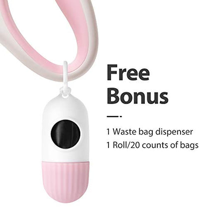 Fida Retractable Dog Leash for Small Breed up to 26 lbs, 16 ft Pet Walking Leash with Dispenser and Poop Bags, Anti-Slip Handle, Reflective Strong Nylon Tape, One-Handed Brake (S, White & Pink) - color: White, size: Small, 16ft