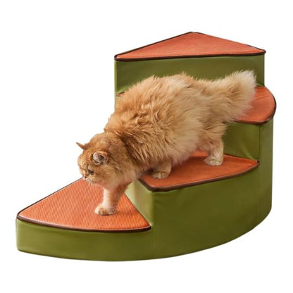 Curved Dog Stairs for Small Dogs & Cats – Pet Steps with Non-Slip Textured Surface, Removable Washable Cover & High-Density Foam(Green,4-Step) - color: Green, size: 4-Step