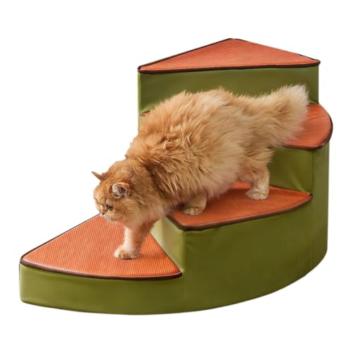 Curved Dog Stairs for Small Dogs & Cats – Pet Steps with Non-Slip Textured Surface, Removable Washable Cover & High-Density Foam(Green,4-Step) - color: Green, size: 4-Step