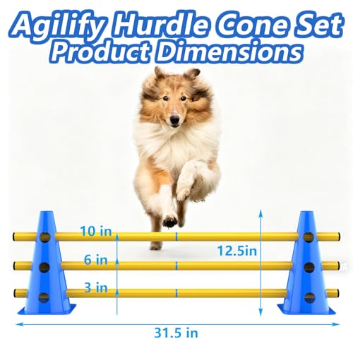 Dog Agility Cone Hurdle Set, 3 Adjustable Heights, 12 Pack | Adjustable Height Dog Agility Course for Backyard Training, 12 Cones with PVC Crossbar - size: 12-Pack Hurdle Cone