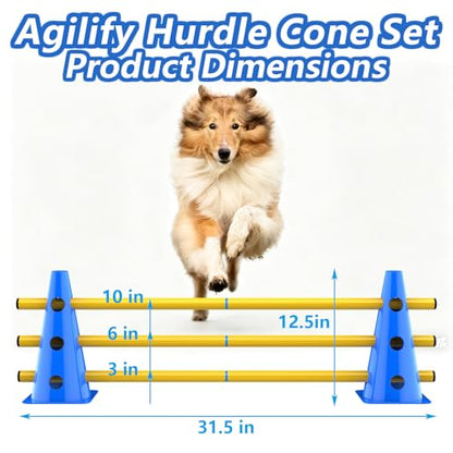 Dog Agility Cone Hurdle Set, 3 Adjustable Heights, 12 Pack | Adjustable Height Dog Agility Course for Backyard Training, 12 Cones with PVC Crossbar - size: 12-Pack Hurdle Cone