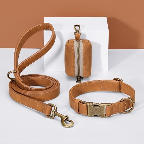 Didog Stylish Dog Poop Bag Holder for Leash, Easy-Pull and Colorful PU Leather Dog Poop Bag Dispenser with Metal Clip, Includes 1 Roll Pet Waste Bag for Daily Walking,Light Brown - color: Light Brown