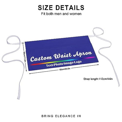 sophiehome Custom Waist Apron with Pockets Add Photo Logo Name Personalized Waiter Server Short Aprons for Kitchen - color: Blue