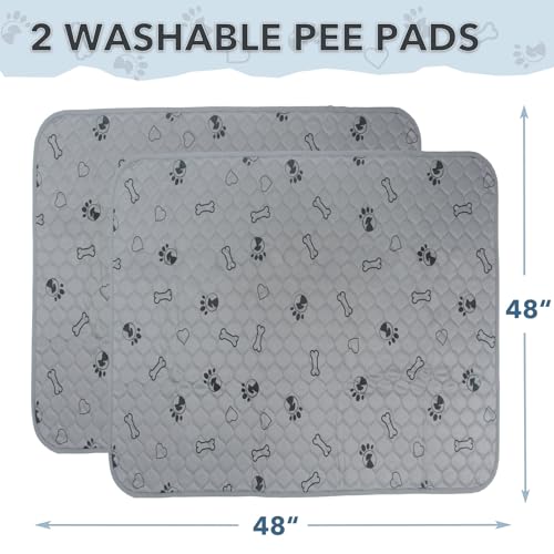 SORKUT Washable Pee Pads for Dogs, 2-Pack 48x48in Reusable Puppy Pads, 100% Waterproof and Non-Slip Whelping Pads, Super Absorbent Pet Training Pads for Potty Training, Playpens, Crates and Couches - size: 48''x48''(Pack of 2)