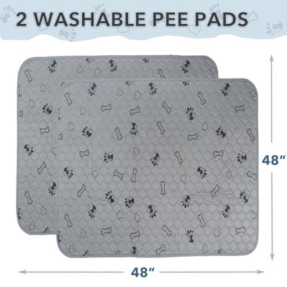 SORKUT Washable Pee Pads for Dogs, 2-Pack 48x48in Reusable Puppy Pads, 100% Waterproof and Non-Slip Whelping Pads, Super Absorbent Pet Training Pads for Potty Training, Playpens, Crates and Couches - size: 48''x48''(Pack of 2)