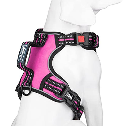 PoyPet No Pull Dog Harness, No Choke Front Clip Reflective Dog Vest with Soft Padded Vertical Handle, 3 Leash Attachments for Small Medium Large Dogs (Pink,XL) - color: Pink, size: Extra Large