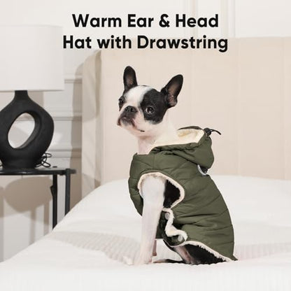 Vecomfy Fleece Lining Dog Hoodie with Harness Built in,Extra Warm Small Dog Jacket in Winter Puppy Coats with Drawstring Hooded,Green XS - color: Green(Harness Built in), size: X-Small (Pack of 1)
