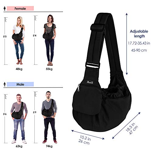 Lukovee Dog Sling Carrier, Hard Bottom Support & Adjustable Soft Padded Shoudler Strap Dog Slings for Small Dogs, Dog Purse with Drawstring Mesh Opening & Zipper Pockets for Puppy Cat Pet (Black) - color: Black
