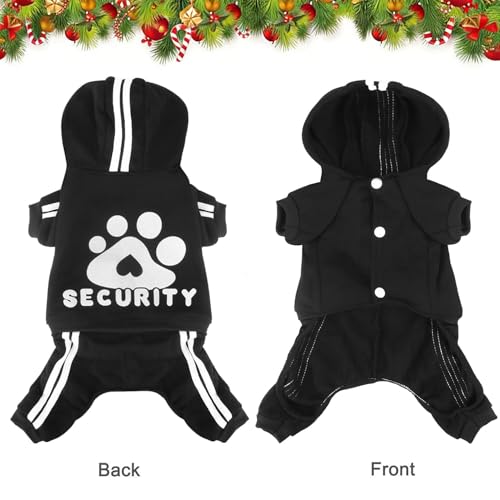 Dog Hoodie Security Clothes 4 Legs Jumpsuit Sweatshirt Hoodies Soft & Warm Dog Outfit Pullover Dog Winter Clothes Sweater for Small Medium Large Dogs Cats (Black, XX-Small) - color: Black, size: XX-Small