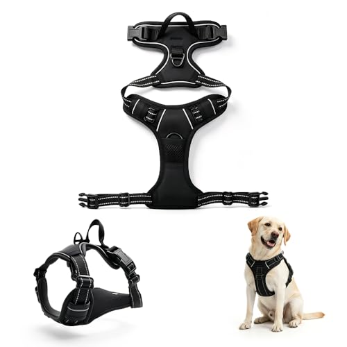 Dog Harness, No Pull Dog Harness, Reflective Front Clip Vest - Adjustable Soft Padded with Easy Control Handle for Small Medium Large Dogs (Black XL) - color: Black XL