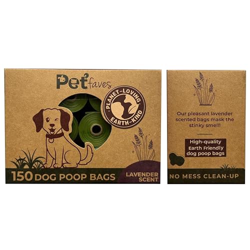 Pet Faves Eco-friendly Dog Poop Bags -100% Leak-Proof, Strong and Extra Long Doggie Poop Bags for Dogs and Cats waste bag, Lavender Scented - 150 Bags (1 pack)