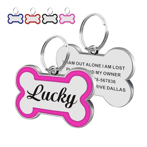 Dog Tags Personalized for Pets Dog Name Tags Personalized Dog Tag Engraved Custom Dog Tags for Pets Custom ID Tags for Puppy Cat (Pink, S) - color: Pink, size: S