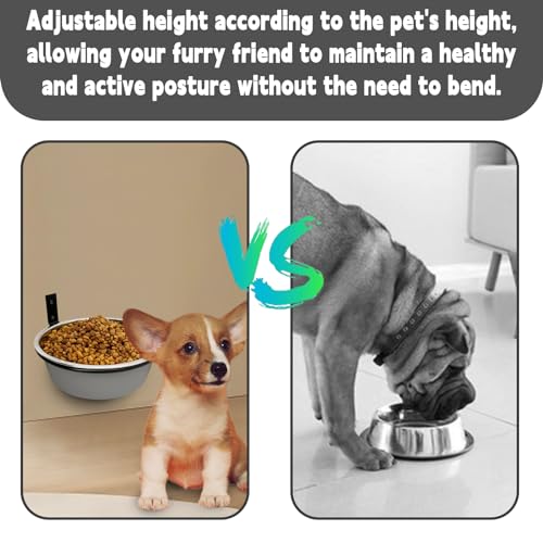 Wall Mounted Dog Bowls-2 * 36 Oz, Stainless-Steel Raised Adjustable Height Dog Food and Water Bowls, Elevated Pet Comfort Feeding Bowl for Medium Large Dogs Cats - size: 4.2cups(35OZ)