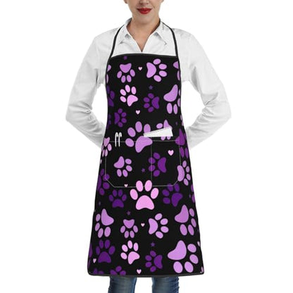 Dog Grooming Waterproof Apron with 2 Pockets, Cute Animals Puppy Dog Pets Apron - color: Purple
