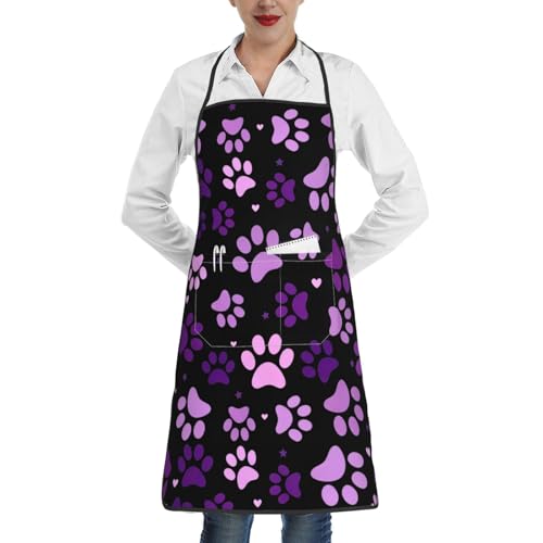 Dog Grooming Waterproof Apron with 2 Pockets, Cute Animals Puppy Dog Pets Apron - color: Purple
