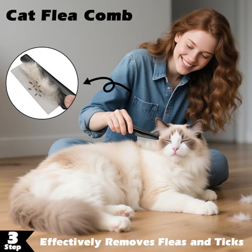 Comotech 3PCS Cat Grooming Supplies,Cat Brush & Nail Clipper/Trimmer & Flea Comb for Shedding Indoor Cats Dogs and Small Animals - Meet All Your Pet's Daily Grooming Needs - All in One Set (Green) - color: Green