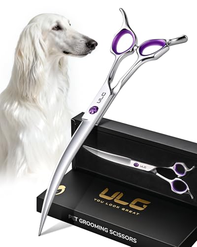 ULG 30° Curved Dog Grooming Scissors 440C Stainless Steel, 7.5" Professional Pet Grooming Shears with Reversible Butterfly Handles, Dog Scissors for Grooming Face, Eyes, Paws & Body - size: 7.5" Curved (440C)
