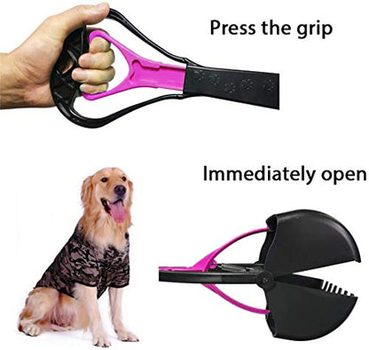 Pet Pooper Scooper, 24" Long Handle Portable Poop Scooper for Large and Small Dogs Cats, Foldable Dog Poop Pick Up Tool, Sturdy Garbage Rake Picker for Garden Backyard Grass Dirt Gravel (Pink) - color: Pink