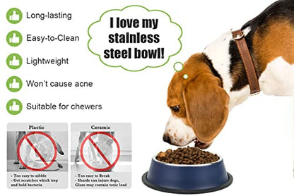 Stainless Steel Dog Bowls, Food and Water Non Slip Anti Skid Stackable Pet Puppy Dishes for Small, Medium and Large Dogs (2 Pack) - color: Navy, size: 2¼ Cup/18 oz