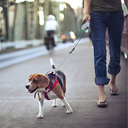 Idepet Heavy Duty Retractable Dog Leash for Small and Medium Dogs, Anti-Chewing Steel Chain Design,360 DegreeTangle-Free,Break and Lock System,16ft Leash Dog Walking (Round Rope) - color: Grey