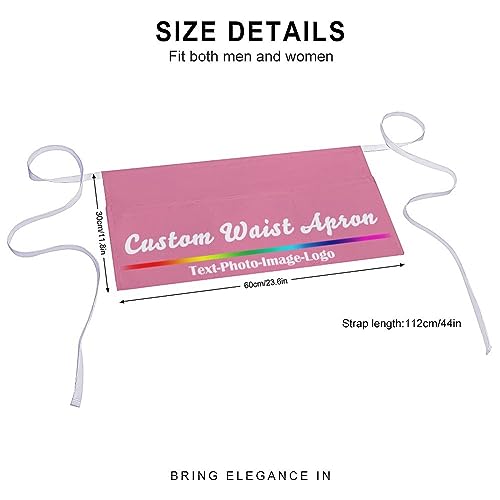 sophiehome Custom Waist Apron with Pockets Add Photo Logo Name Personalized Waiter Server Short Aprons for Kitchen - color: Dark Pink