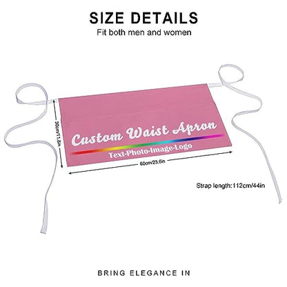 sophiehome Custom Waist Apron with Pockets Add Photo Logo Name Personalized Waiter Server Short Aprons for Kitchen - color: Dark Pink