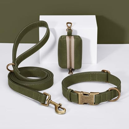 Didog Stylish Dog Poop Bag Holder for Leash, Easy-Pull and Colorful PU Leather Dog Poop Bag Dispenser with Metal Clip, Includes 1 Roll Pet Waste Bag for Daily Walking,Dark Green - color: Dark Green