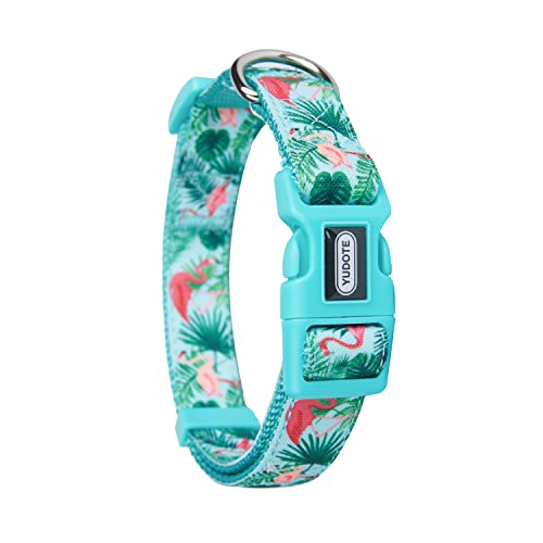 Adjustable Dog Collar, Durable Nylon Collars for Large Female Male Dogs & Puppies, Flamingo Print Cute and Soft - color: Green Flamingo, size: Small