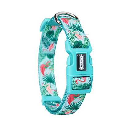 Adjustable Dog Collar, Durable Nylon Collars for Large Female Male Dogs & Puppies, Flamingo Print Cute and Soft - color: Green Flamingo, size: Small