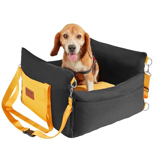 VEVOR Dog Car Seat, Waterproof Dog Booster Seat for Car with Side Handles and a Storage Pocket, Clip-On Safety Leash and PP Cotton Filling, Vehicle Bed for Small Dogs up to 25lbs, Black - color: Black, size: Small