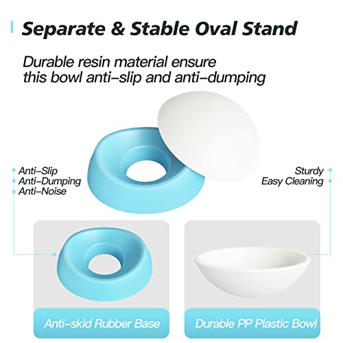 Elevated Cat Bowl, Adjustable Raised Slanted Food Bowl for Cats and Small Dogs, Wide Shallow PP Dish with TPR Non Slip Base, Whisker Friendly, 17 oz - color: Milky White, Light Blue
