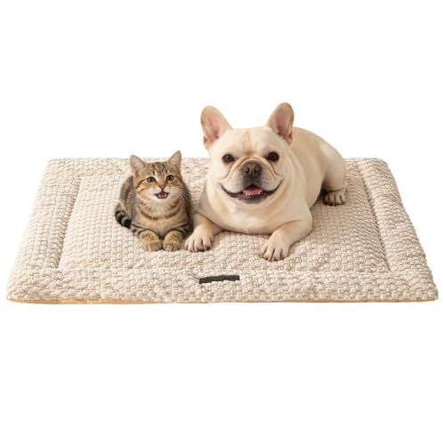 SOMAHE Cat & Dog Bed Mat, Soft Plush Flat Cat Bed with Non-Slip Bottom, 1.2" Thick All-Season Kneading Cushion, Machine Washable Pet Bed for Cats & Small Dogs 20×27Inch, Milk - color: Milk, size: 27"L x 20"W x 1.2"Th