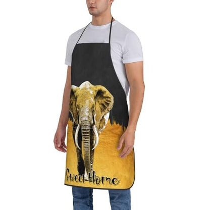 Women Men Bib Aprons Chef Cooking Apron With Pockets For Kitchen Grilling Bbq Painting Gardening - color: Elephant