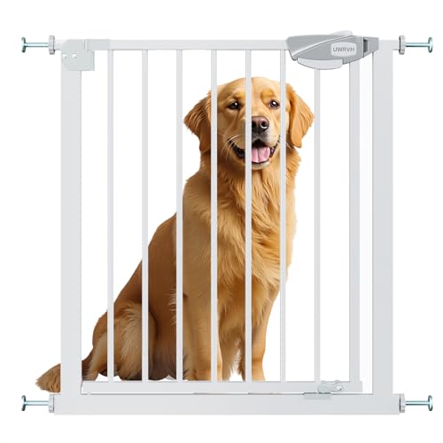 Safety Gate for Stairs & Doorways, Auto-Close Baby Gate or Dog Gate – Pressure Mount No Drilling, 30" Tall All Metal Frame with Dual Locking System (White, 30" Tall 29"-33" Wide) - size: 30"Tall 29"-33" Wide