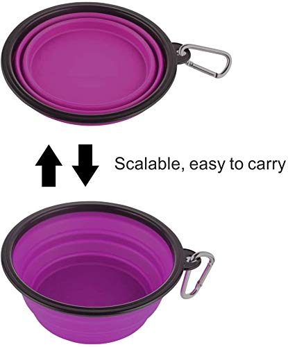 Large Collapsible Dog Bowls, 34oz Travel Water Food Bowls Portable Foldable Collapse Dishes with Carabiner Clip, 2 Pack (Purple+Red) - color: 34oz-Purple&Red