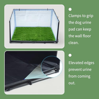 High Walls Dog Pee Pad Holder with Artificial Grass-Foldable Indoor Dog Potty Tray,Waterproof Pee Pad Holder for Small to Medium Dogs,Portable Litter Box with Washable Grass Mat 34.64"*28.34"*17.72"